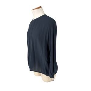 Meg Shop Boxy Silk Top Blue XS 3/4 Dolman Sleeve Split Back Luxury